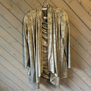 Calvin Klein Womens Gold Metallic Snakeskin 2 Piece Cardigan and Top Set M New